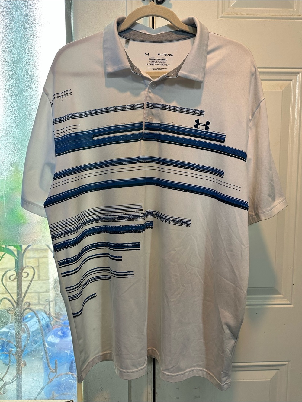 Under Armour Playoff Polo 2.0 White Blue Graphic Stripes - Picture 1 of 8